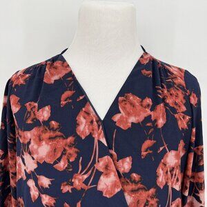 Vince Camuto Womens Floral Navy & Red Long Sleeve Blouse M Medium